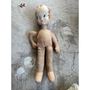 Vintage‎ Cloth Doll Articulated Body Chubby Baby Face Big Eyes Collectible Toy
